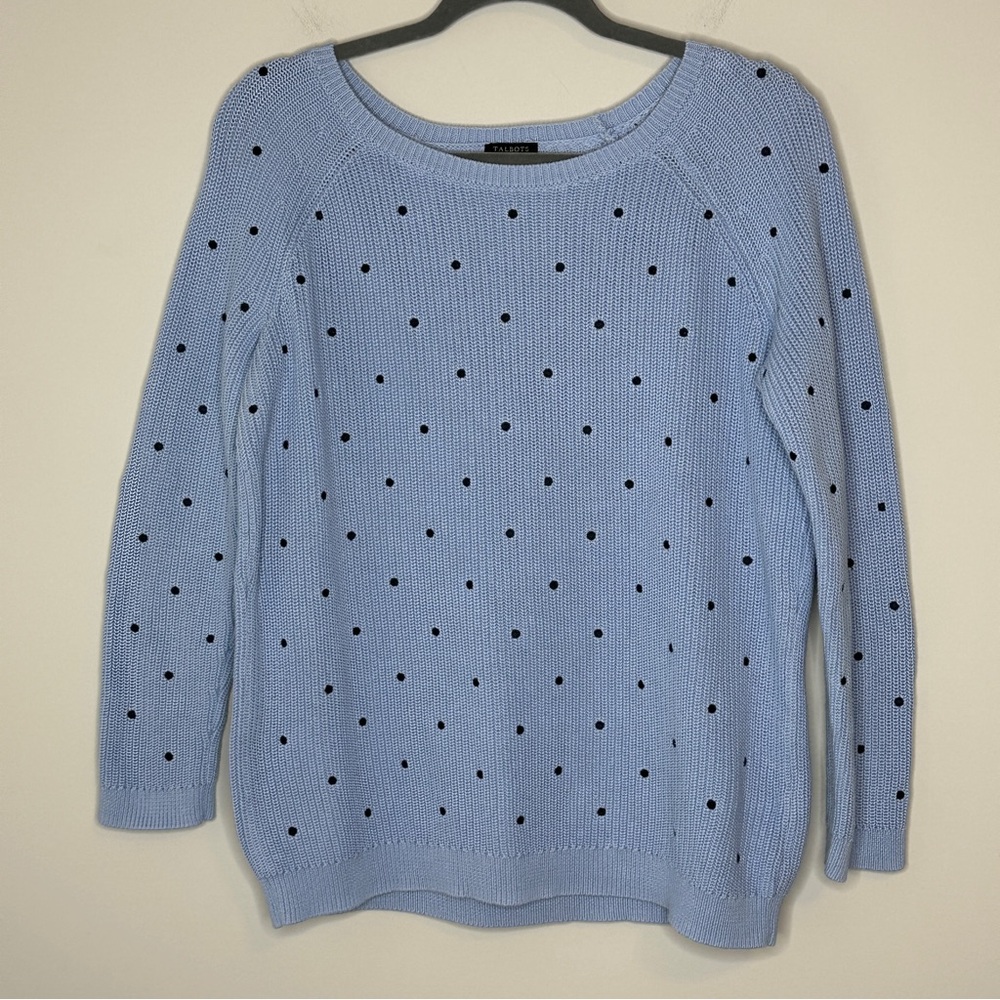 Talbots Light Blue Sweater with Black Polka Dots Plus Size X Pima Cotton Preppy